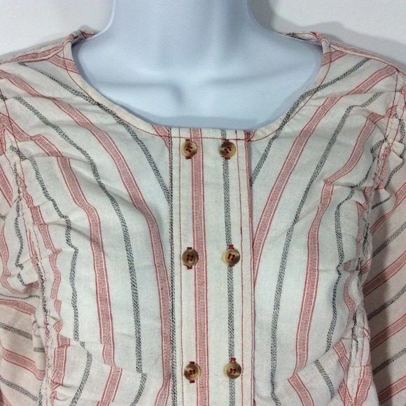 BluHeaven Umgee Women's L Red White Black Stripe Top Bishop Sleeve Button Down - Picture 2 of 9